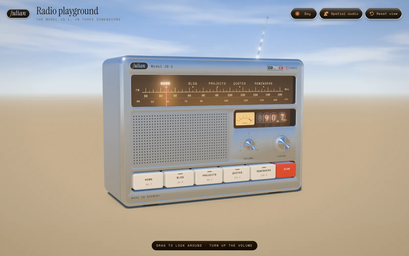 The 3D radio playground in day mode